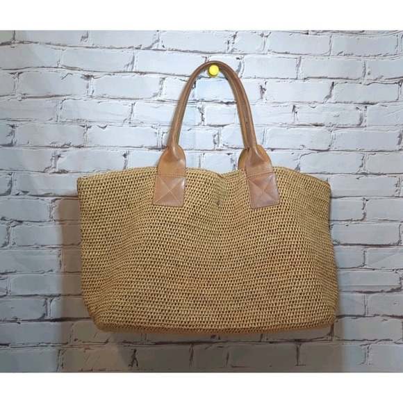 Helen Kaminski Raffia And Leather Tote 22"x 11" - Picture 2 of 6